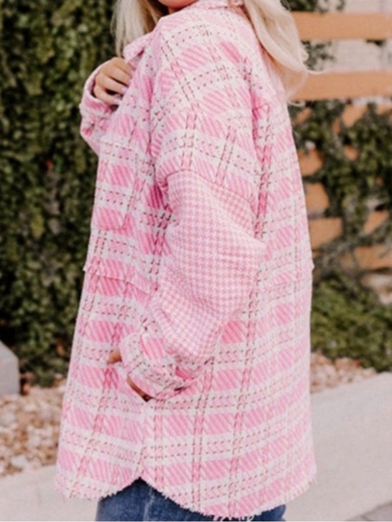 kristine’s closet Jackets & Blazers - 🍁”Tweed Me Alone” Pink Plaid Craft Distressed Houndstooth